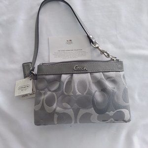Coach Silver/Grey Leather/Cloth Wristlet